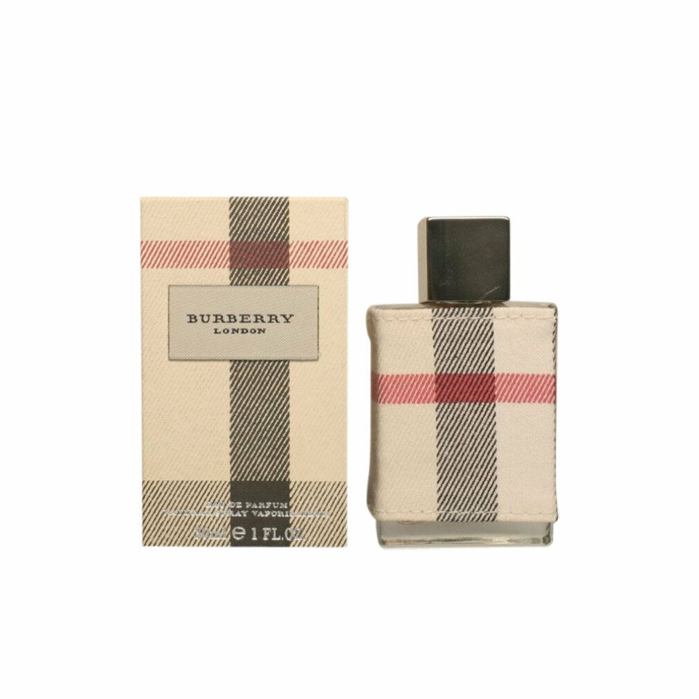 Burberry London For Women Edp Spray mit Verpackung. Flakon und Karton im Karomuster. Text: Burberry London, Edp Spray.