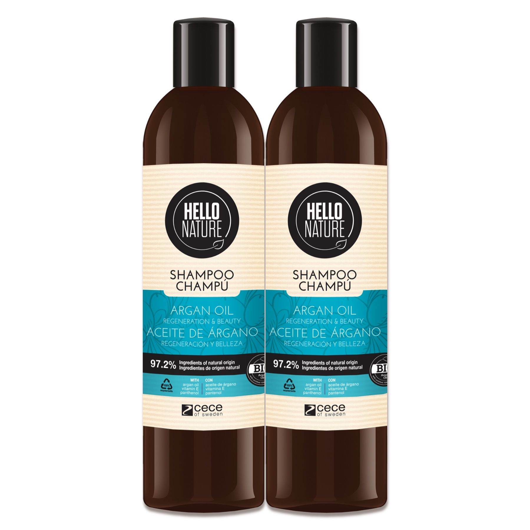 Hello Nature Haarshampoo für Haarpflege mit Arganöl 2x300 ml Shampoo