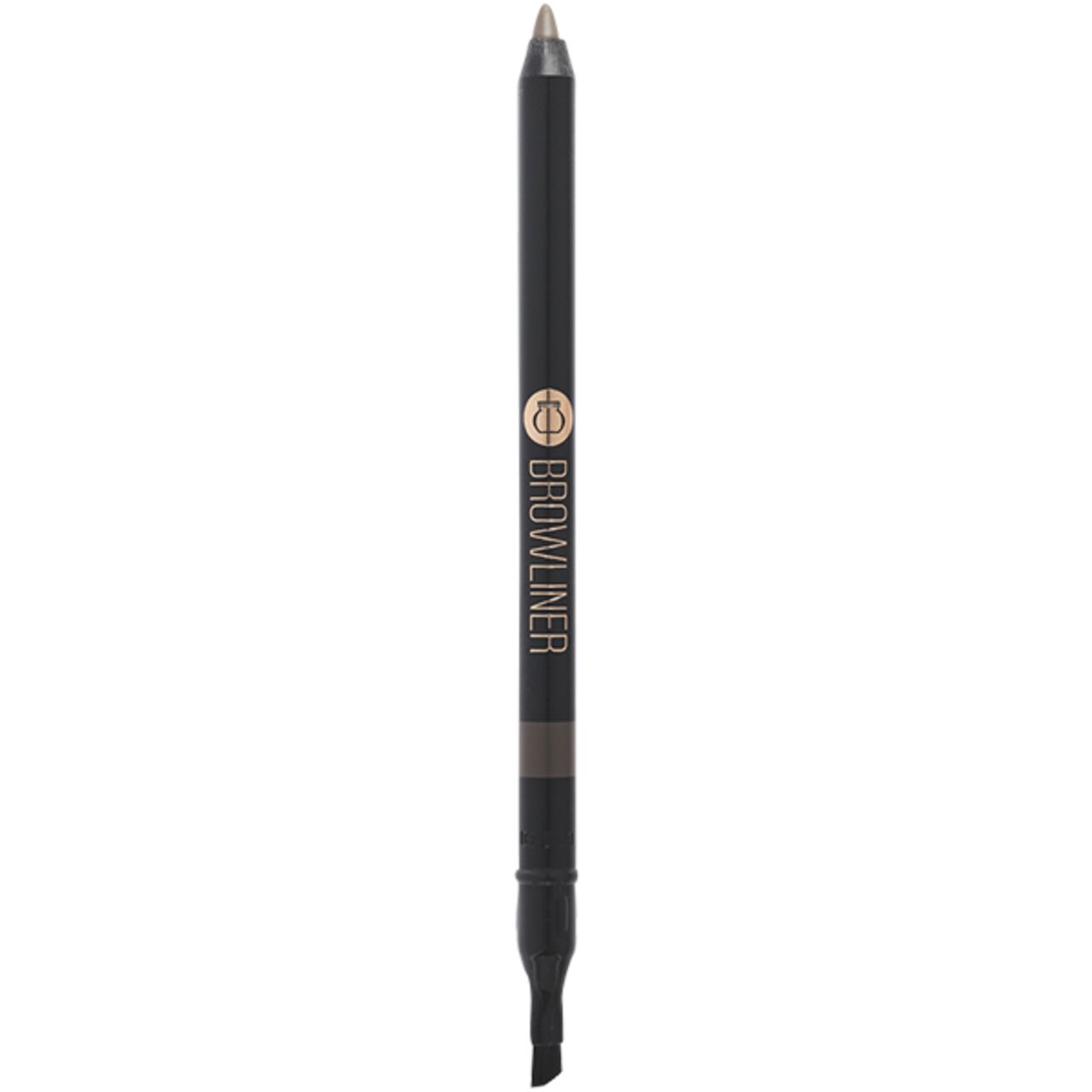 Brauner Browliner-Stift mit goldfarbenem Schriftzug. Spitze und Stiftende sind dunkelbraun. Schwarzer Stiftkörper.