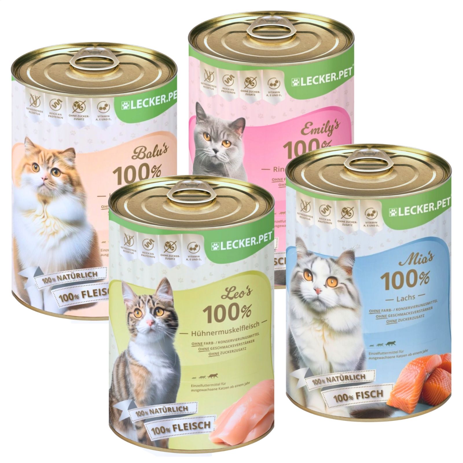 Lecker.Pet® Balu’s, Emily's, Leo's & Mia's 100 % Fisch Fleisch Katzenfutter Nassfutter Mix 9,6 kg Nicht relevant