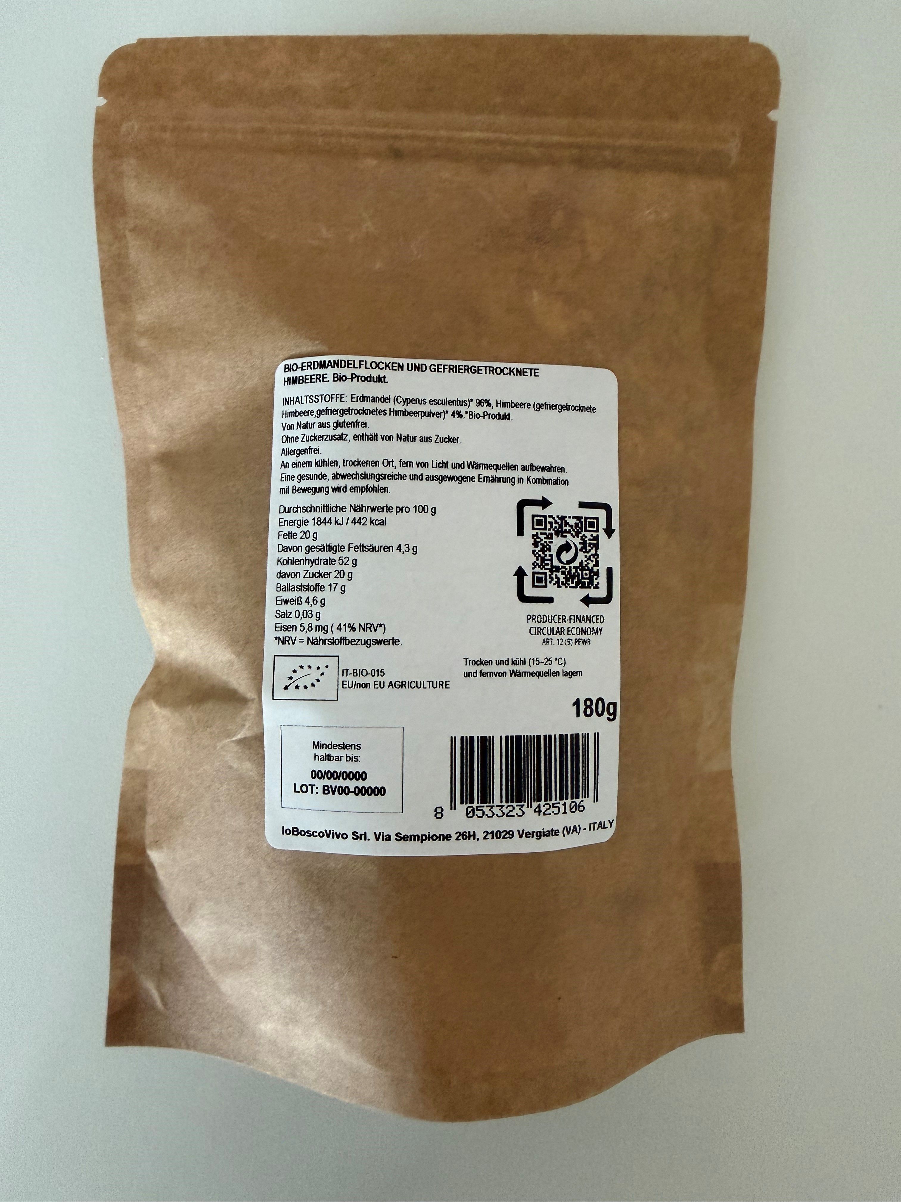 IoBoscoVivo Bio-Erdmandel-Flocken Himbeere - Glutenfreie, allergenfrei, ohne Zuckerzusatz