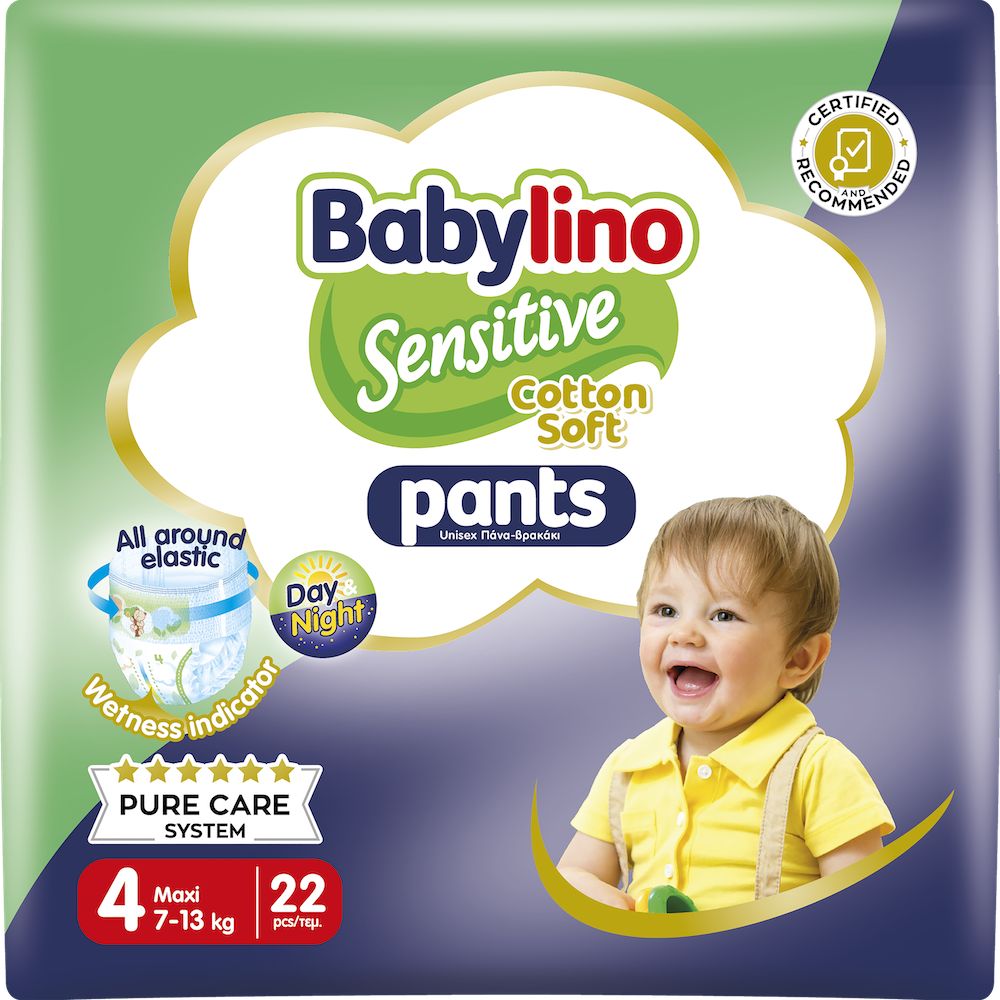 Babylino Sensitive Cotton Soft Pannolini Mutandina Taglia 4, Pants Maxi (7-13kg), 22 Unità