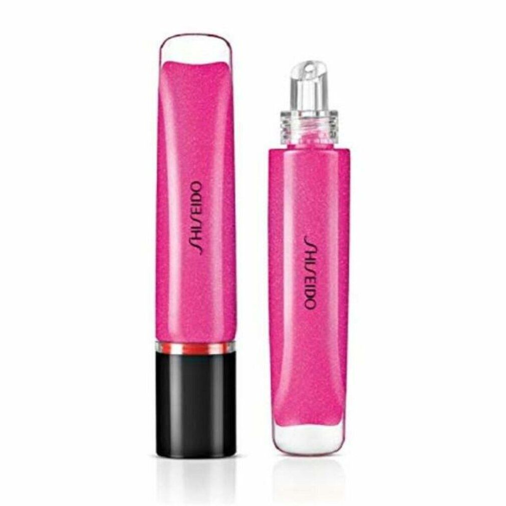 Zwei Shiseido Shimmer Gel Gloss Tuben, pink. Eine mit schwarzem Deckel, eine mit transparentem Applikator. Schriftzug: SHISEIDO.