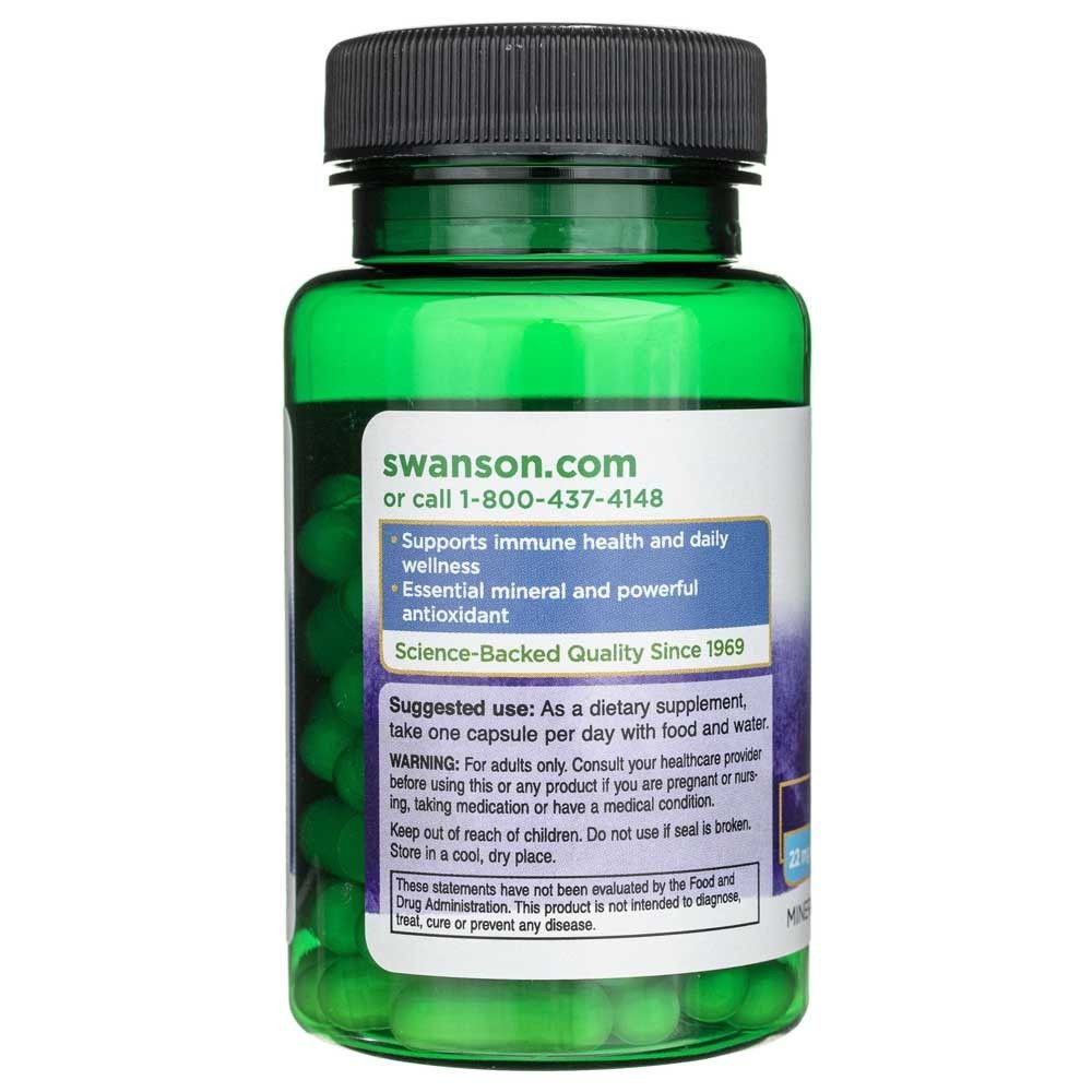 Grüne Flasche mit weißem Etikett, das Swanson.com und Anweisungen enthält. Enthält grüne Kapseln.