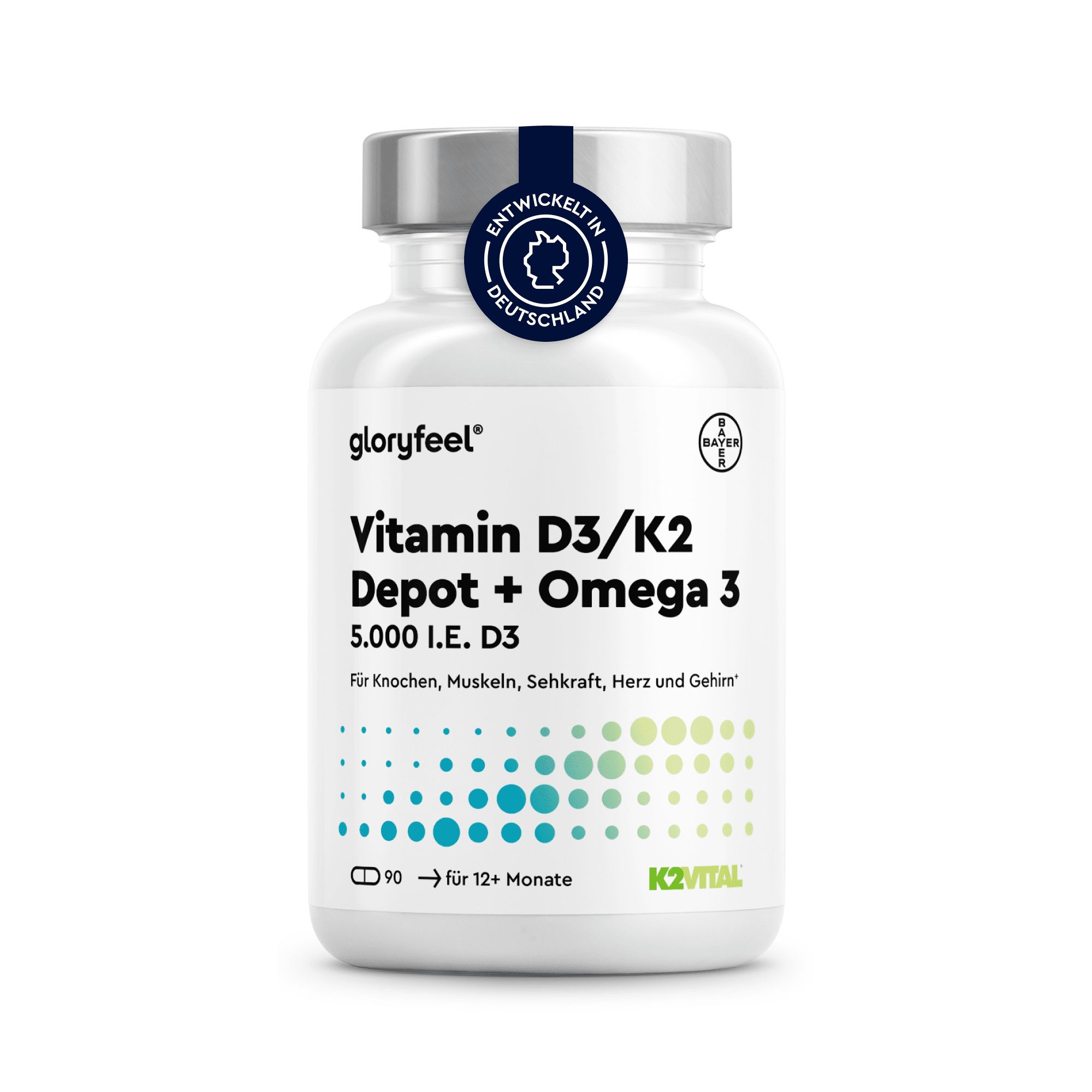 Gloryfeel Vitamin D3/K2 Depot + Omega 3 Kapseln, 5.000 I.E. D3, 90 Stück.