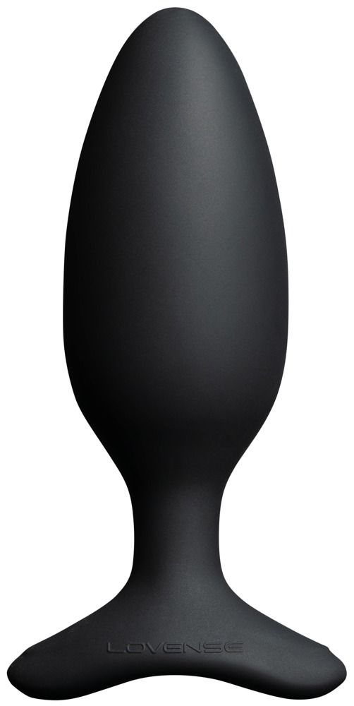 Schwarzer Analkegel. Glatte, konische Form. Basis mit abgerundeten Kanten. Lovense-Logo.