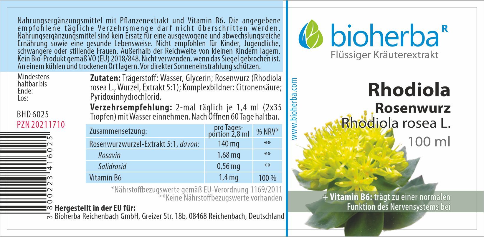 Bioherba Rhodiola Rosenwurz Rhodiola rosea L. Tropfen Tinktur