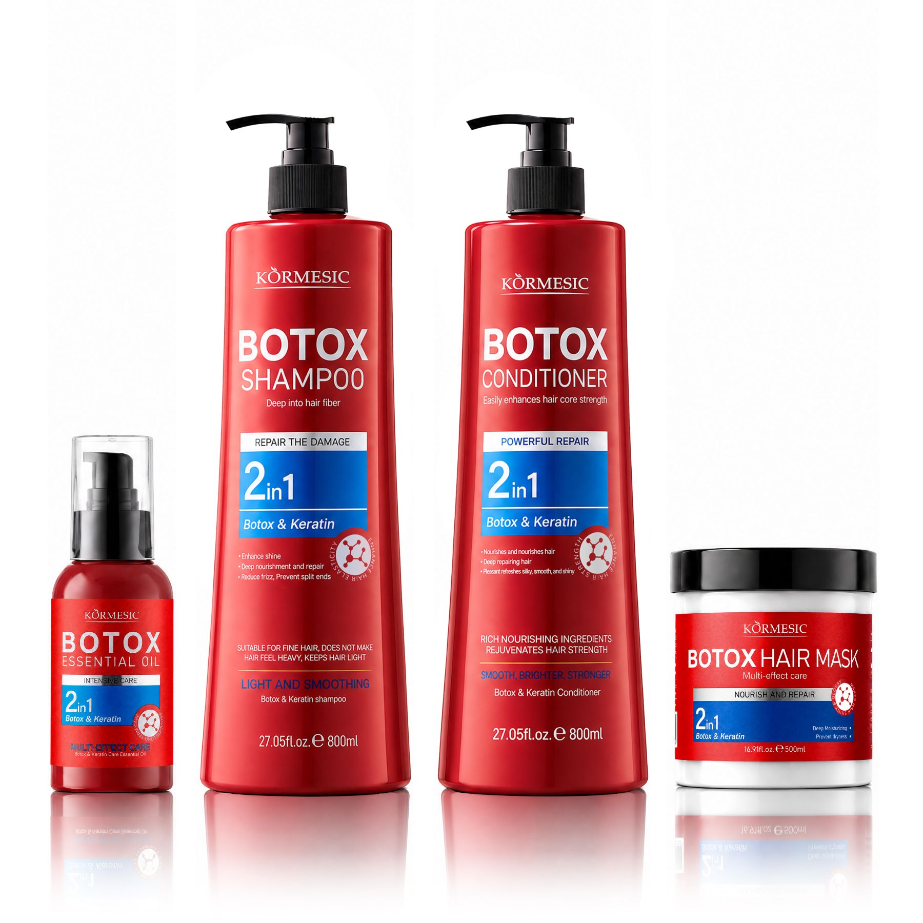Kormesic Haarpflege-Set Keratin B-Tox Haar Shampoo Spülung Haarmaske Haaröl 4x1 St Haarkur