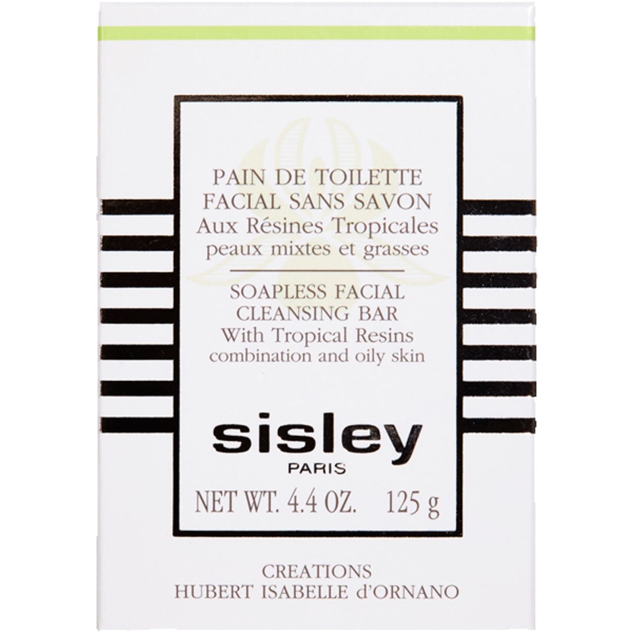 Verpackung mit Text: "Pain de Toilette Facial", "Sisley", 125 g.
