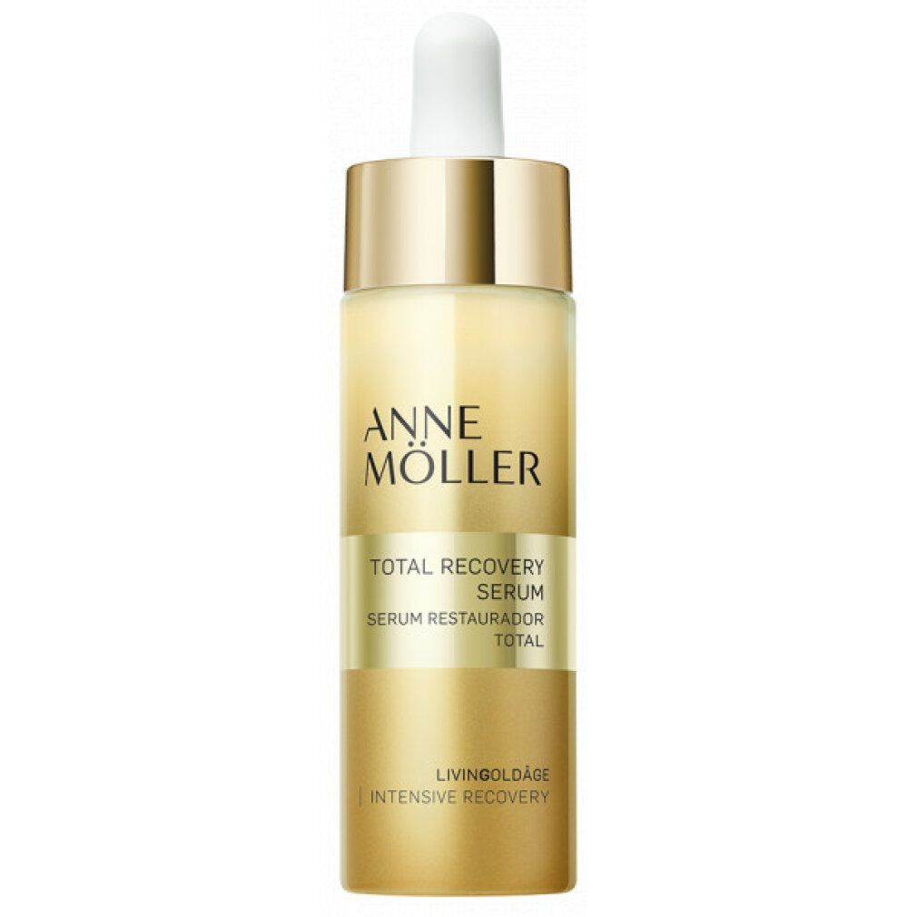 Anne Möller Livingoldâge Total Recovery Serum in goldener Flasche mit Pipette.