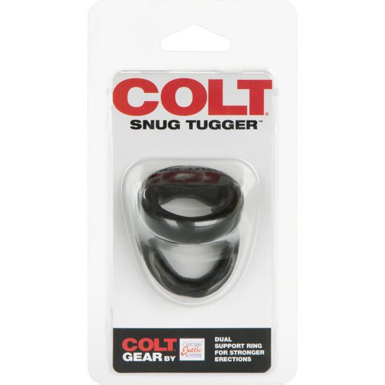 Verpackung mit zwei schwarzen Ringen. Aufschrift: COLT Snug Tugger. Enthält einen doppelten Stützring.