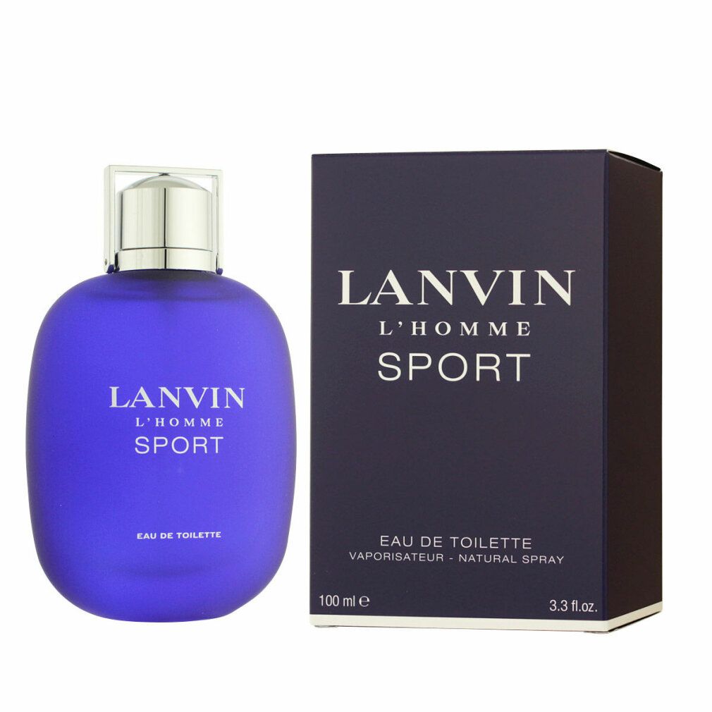 Blauer Flakon und Schachtel. Aufschrift: LANVIN L'HOMME SPORT. Eau de Toilette. 100 ml.