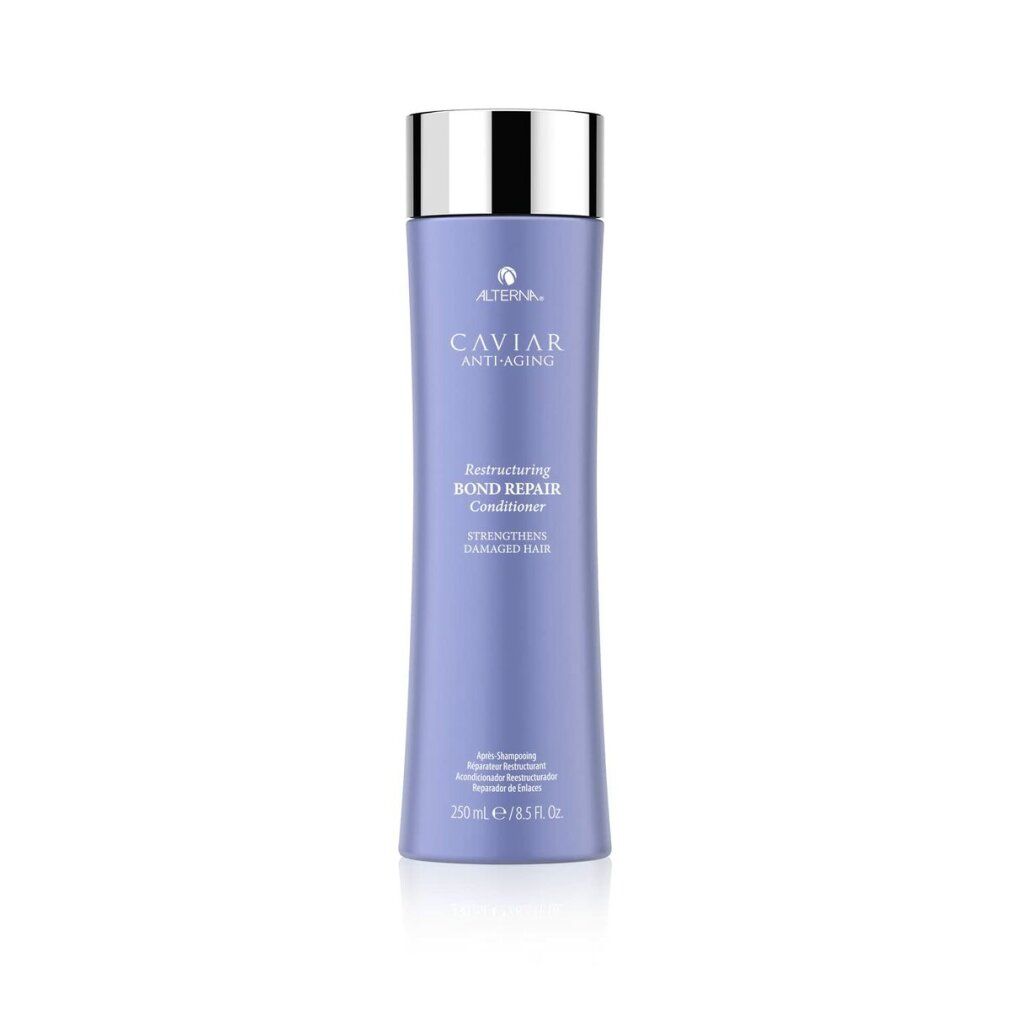 Lila Flasche Alterna Caviar Restructuring Bond Repair Conditioner mit silbernem Deckel. 250ml.
