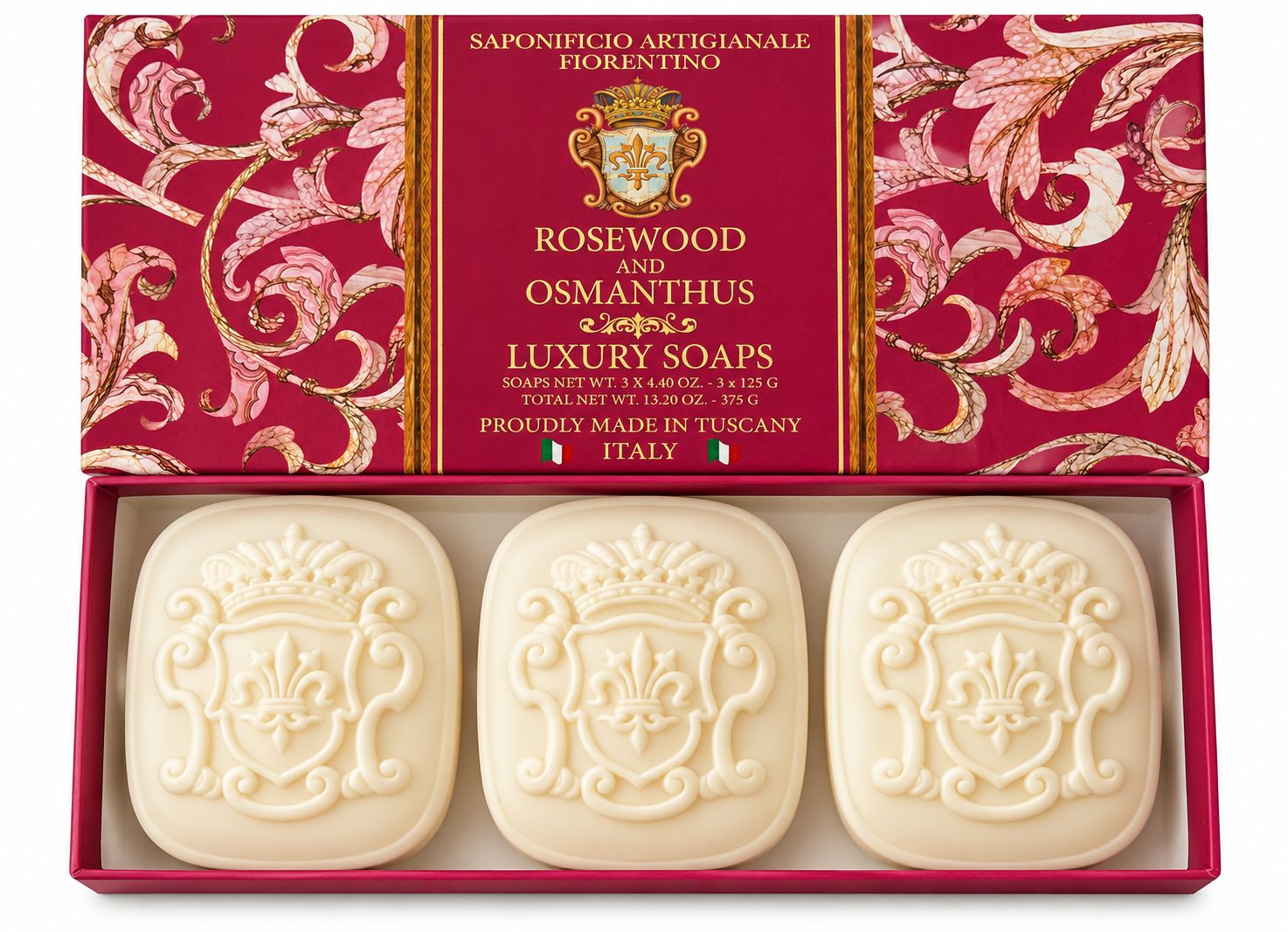 Saponificio Artigianale Fiorentino Luxury Seifen Geschenkset Rosewood & Osmanthus 375 g