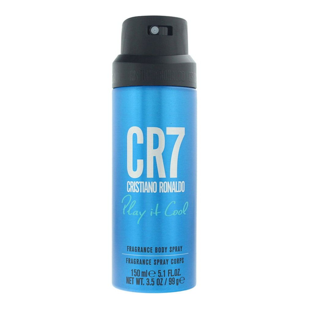 Cristiano Ronaldo Play It Cool Body Spray, 150ml. Blaue Dose mit silberner Schrift.
