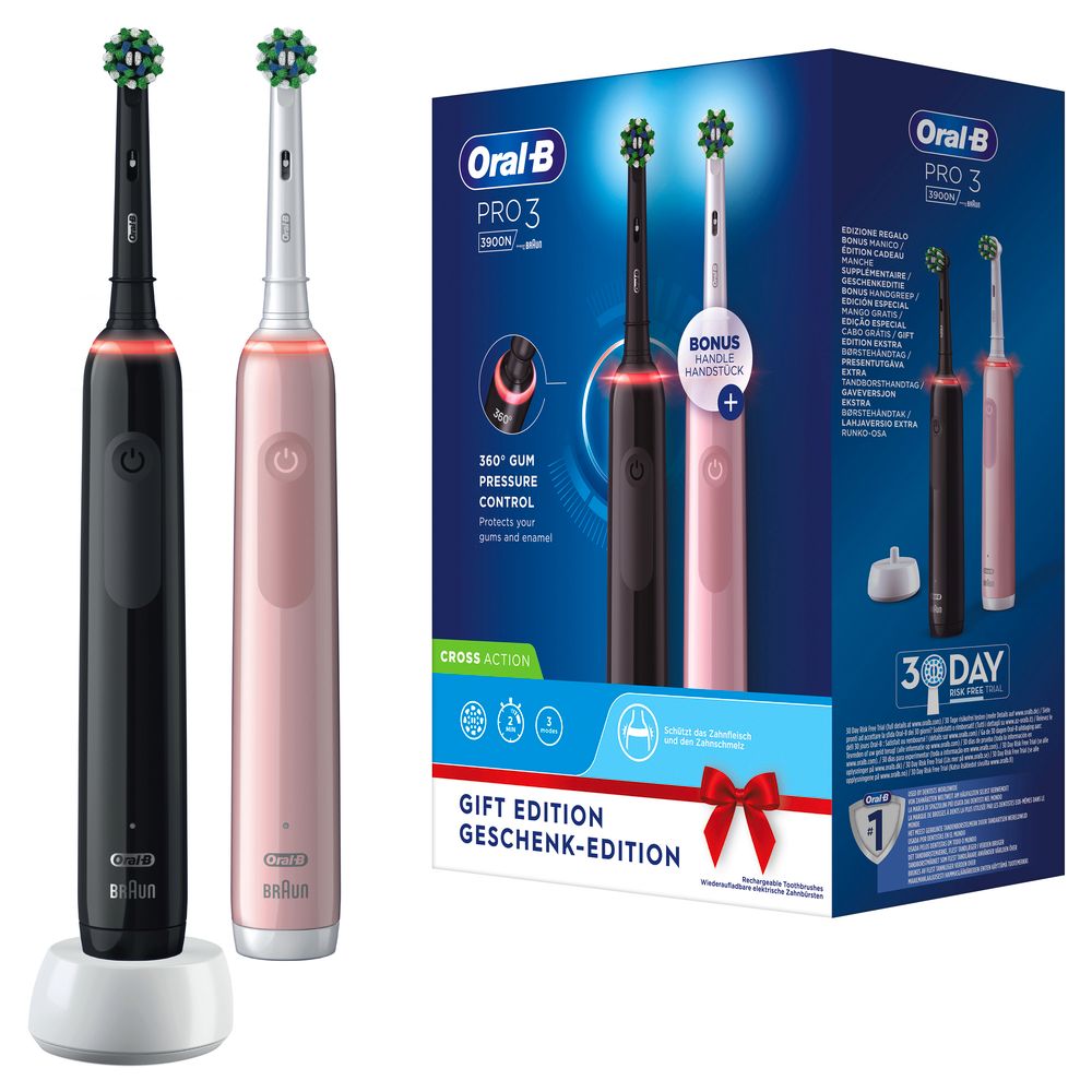 Oral-B - Elektrische Zahnbürste 'Pro 3 + 2. Handstück' in Schwarz und Pink