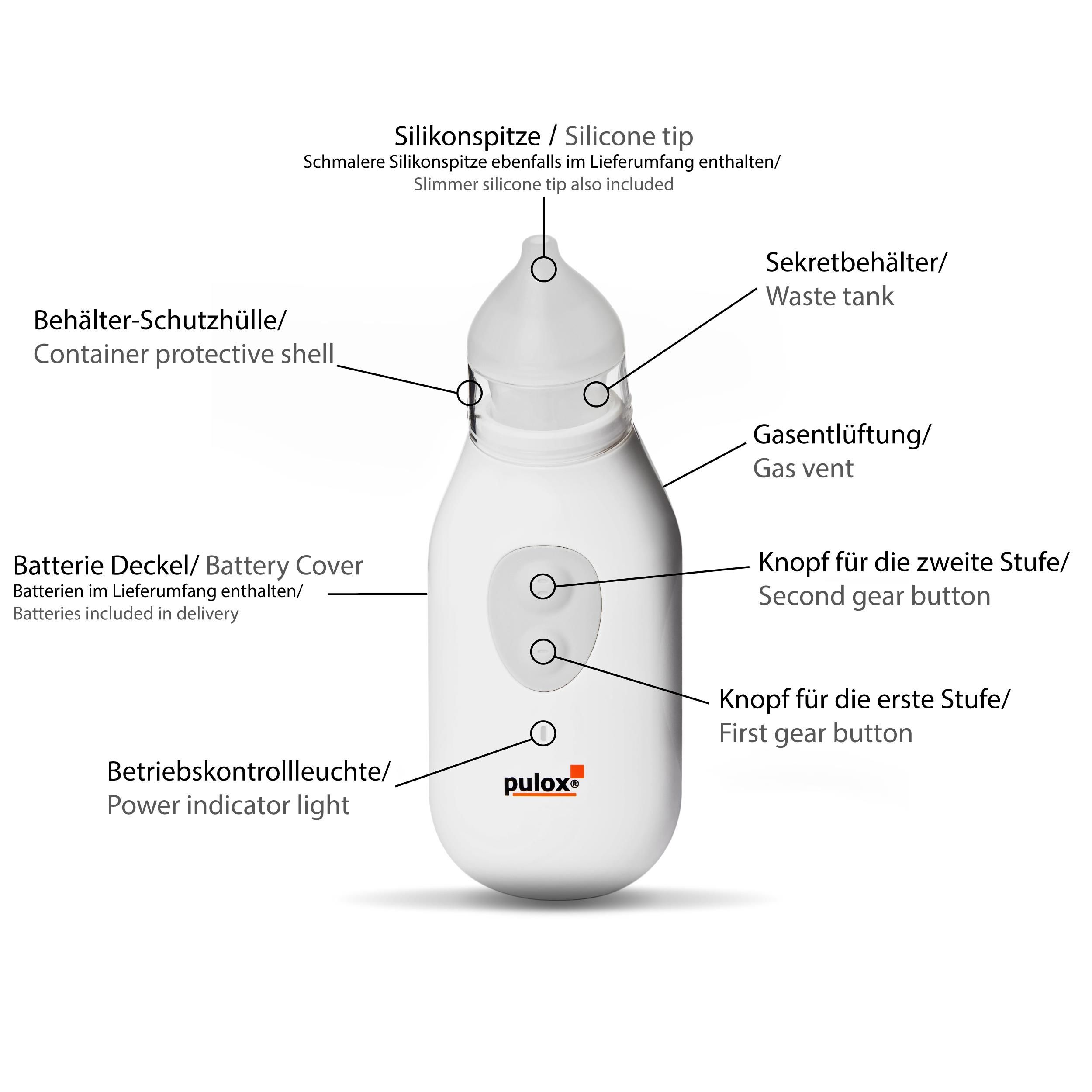 Pulox Na-53 Elektrischer Nasensauger - Absaugen von Nasensekret bei Babys und Kindern 2 Spitzen 1 St