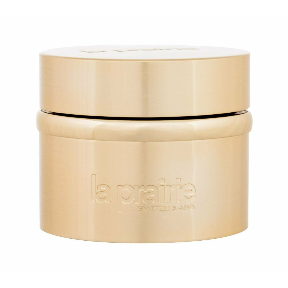 Goldfarbener Tiegel mit Deckel. Geprägt: La Prairie, Switzerland.
