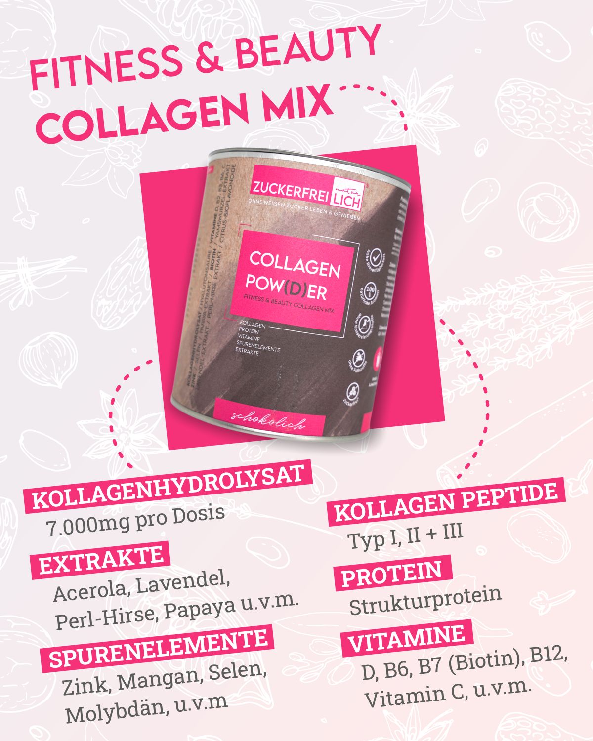 ZUCKERFREIlich Collagen Pulver mit Vitaminen Schokolich