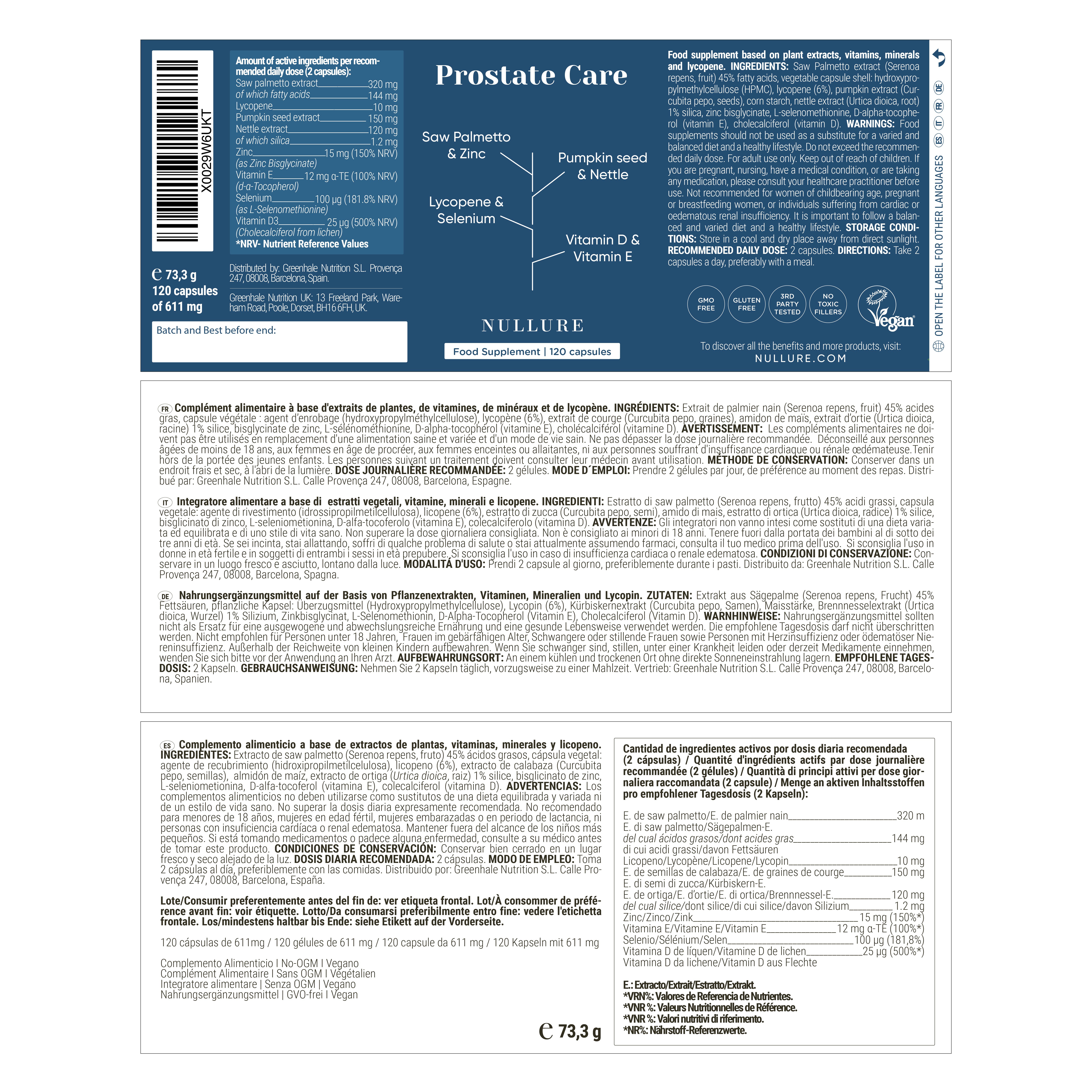 Rückseite der Produktverpackung. Text: Inhaltsstoffe, Dosierung, Warnhinweise.