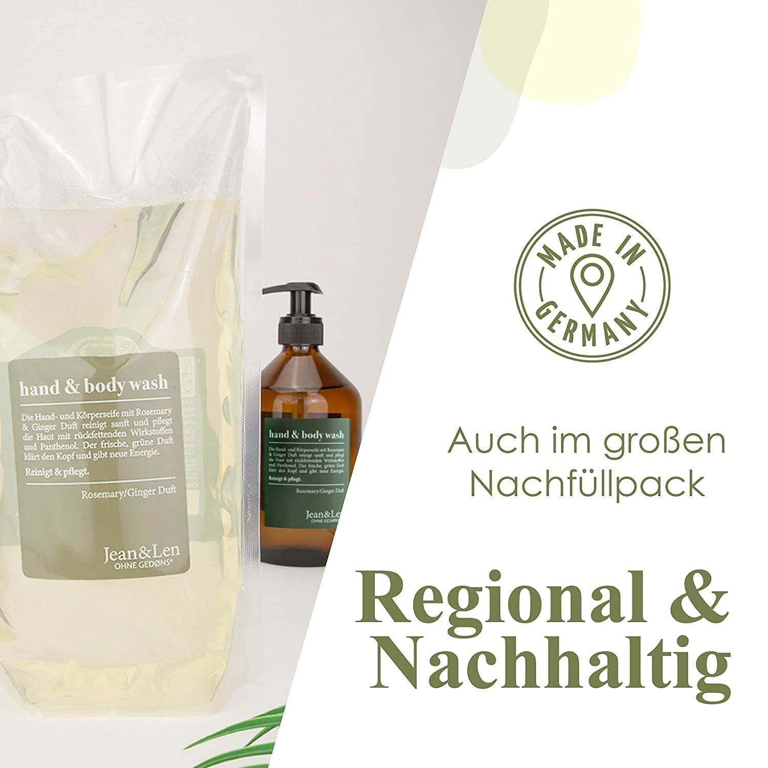Jean & Len Handseife Rosemary & Ginger, reinigt beanspruchte Hände, für die tägliche Anwendung