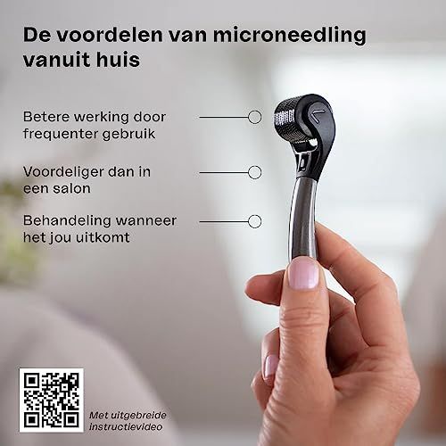 Microneedling roller. Close-up. Zwarte handgreep, grijze rol.