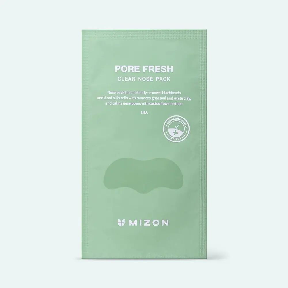 MIZON Pore Fresh Clear Nose Pack Einzelpackung mit Beschreibung der Inhaltsstoffe und Anwendung.