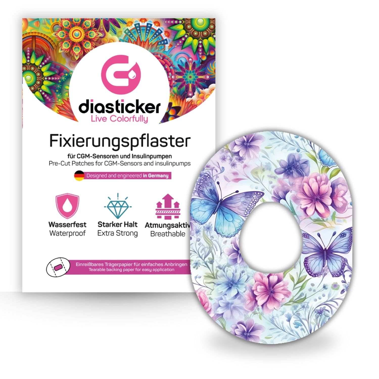 Diasticker® Dexcom G7 Fixiertapes 'Butterfly Kiss' 5 St