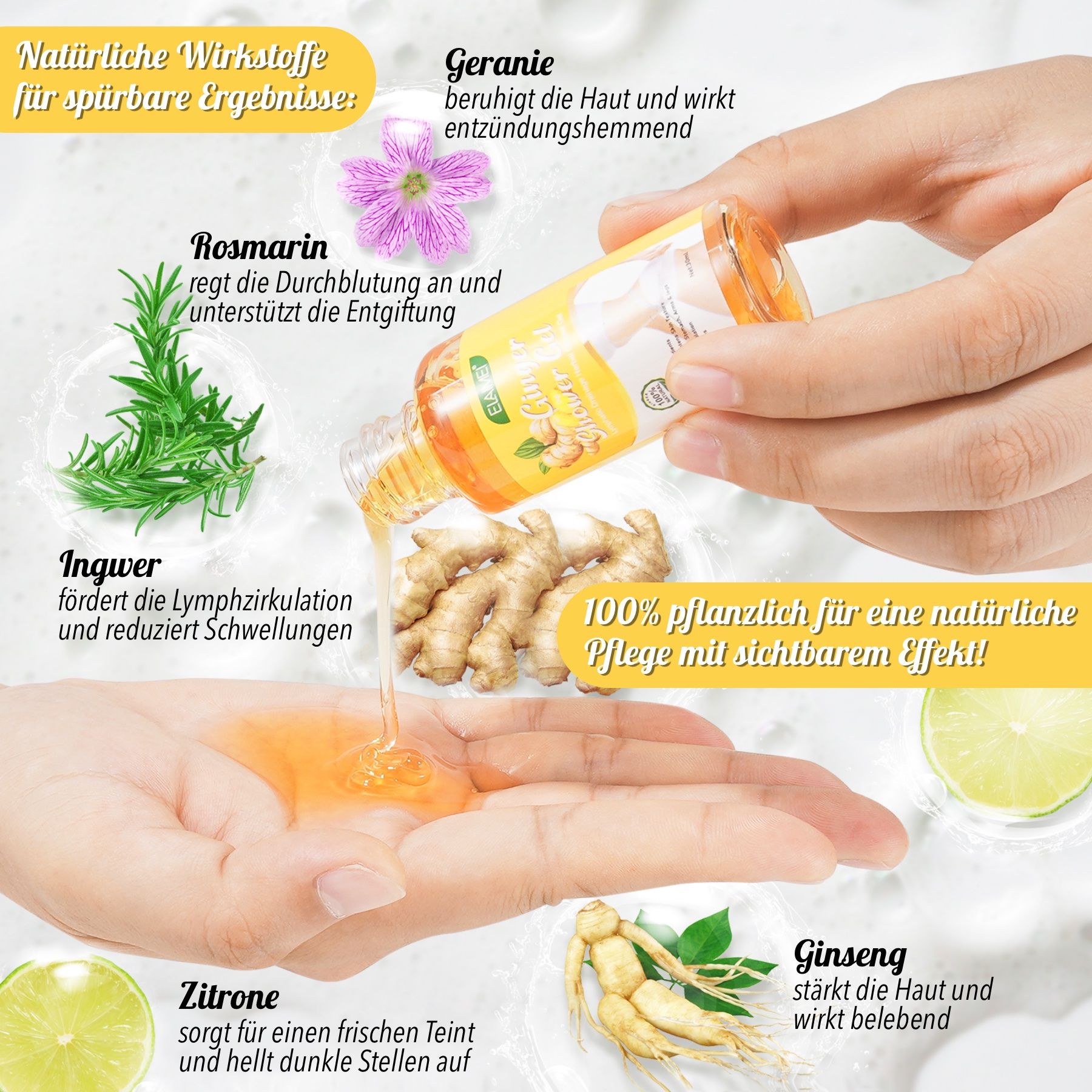 P-Beauty Ingwer Duschgel für Lymphdrainage und Körperpflege mit Rosmarin