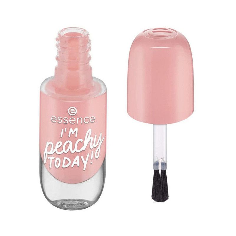 Essence Nagellack in zartem Rosa mit Aufschrift "I'm peachy today!". Fläschchen und Deckel sind rosa.