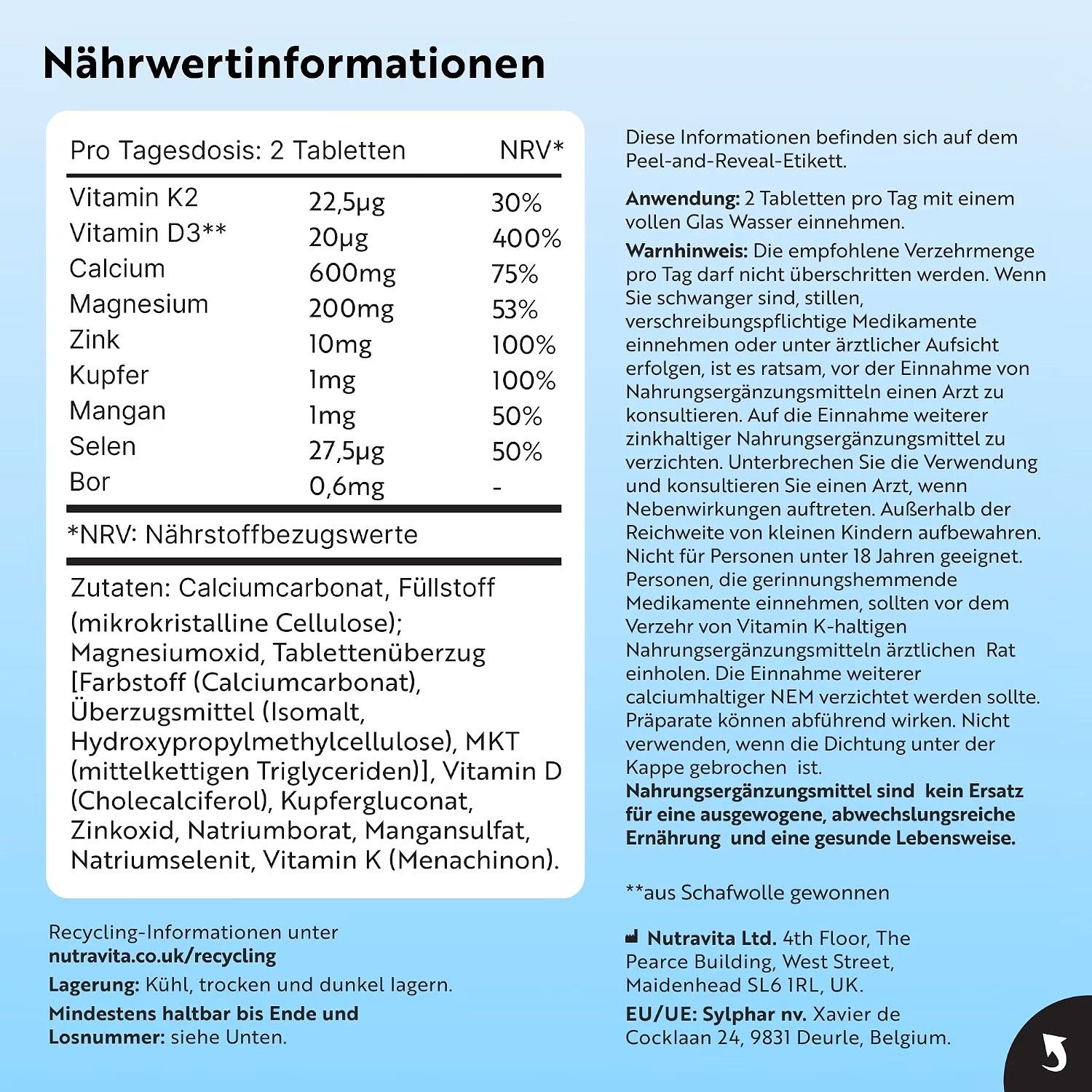 Nutravita Calcium Magnesium Zink mit D3 und K2