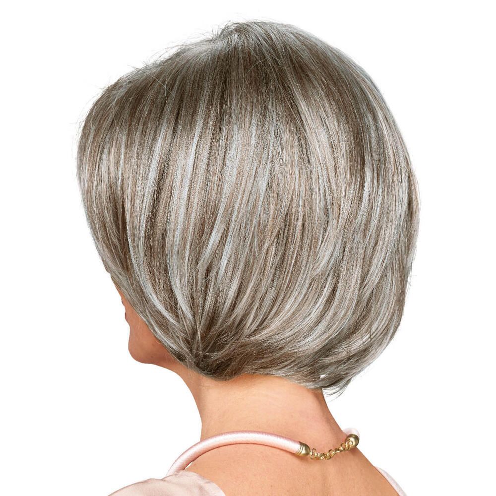 Perücke STOCKHOLM, graues Haar, Bob-Schnitt. Rückansicht der Perücke.
