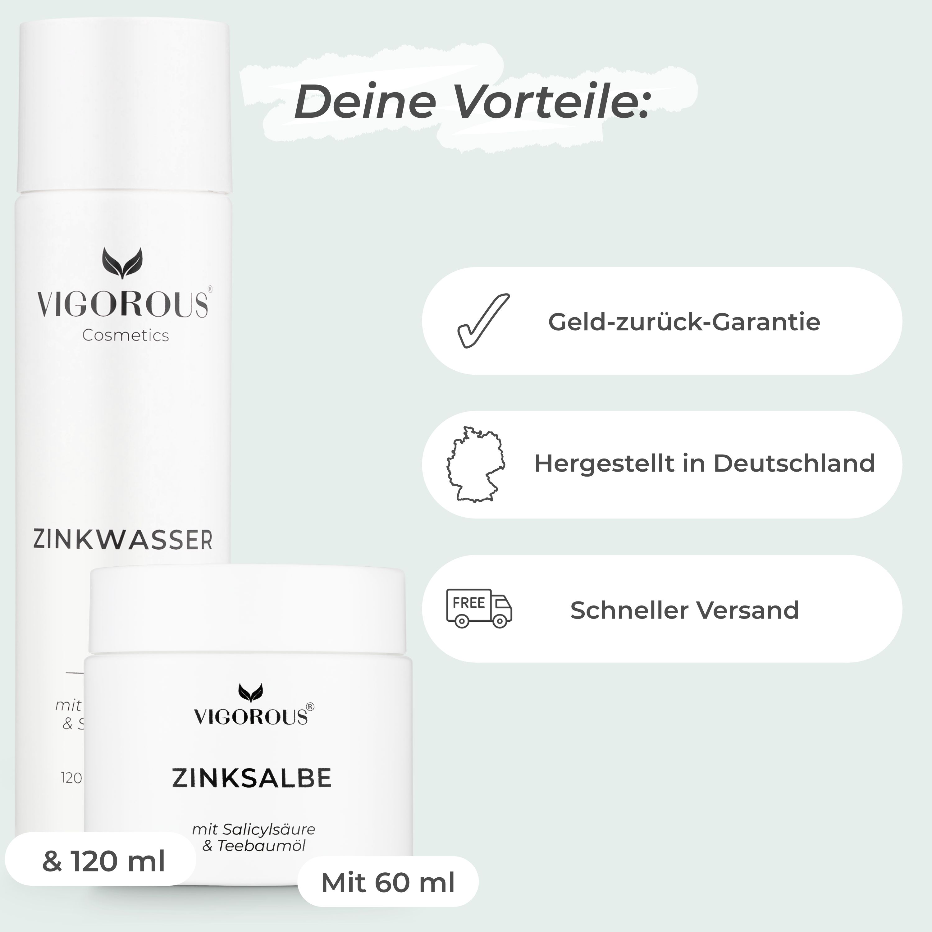 VIGOROUS® Zinkwasser & Zinksalbe gegen Pickel und unreine Haut