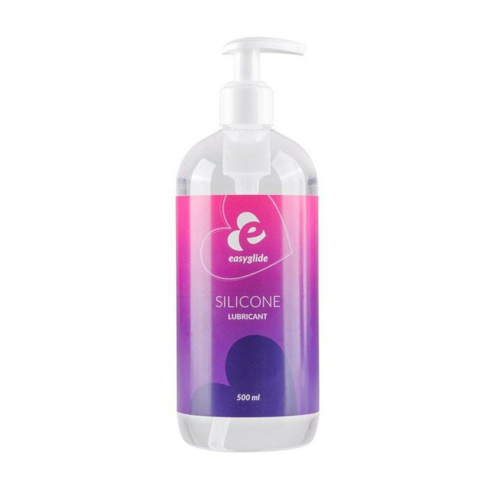 Transparente Flasche mit Dosierpumpe. Etikett mit "easyglide" und "SILICONE LUBRICANT".
