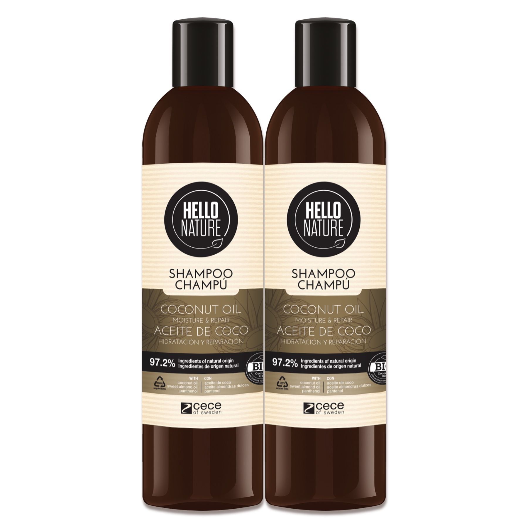 Hello Nature Shampoo mit Kokosöl Pantenol für Haarpflege Bio 2x300 ml