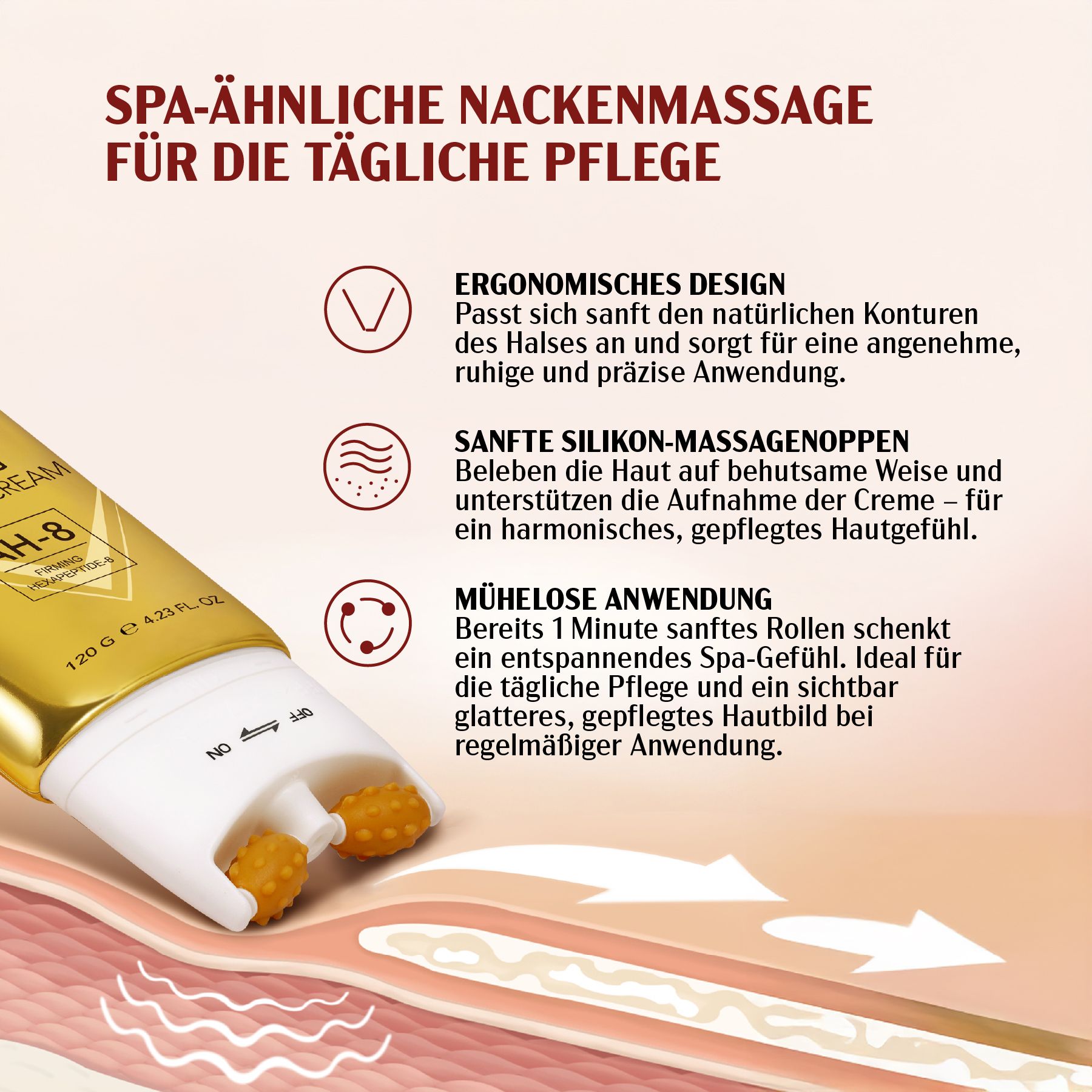 P-beauty AH-8 Neck Lift Creme Roller Halscreme mit Hexapeptid-8