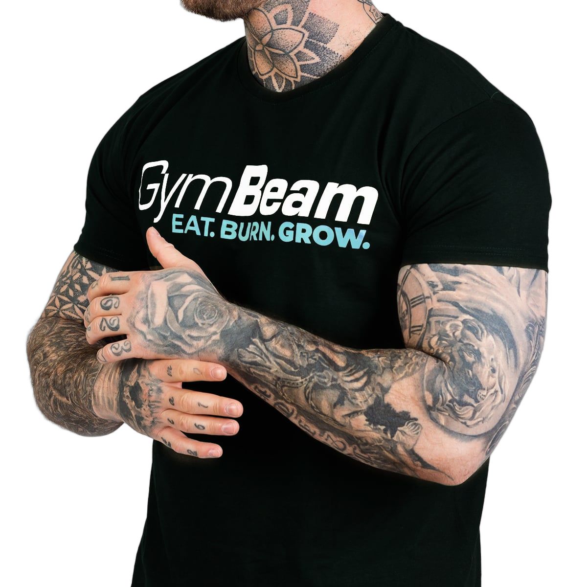 GymBeam T-Shirt Herren regular Kurzarm Grow Schwarz