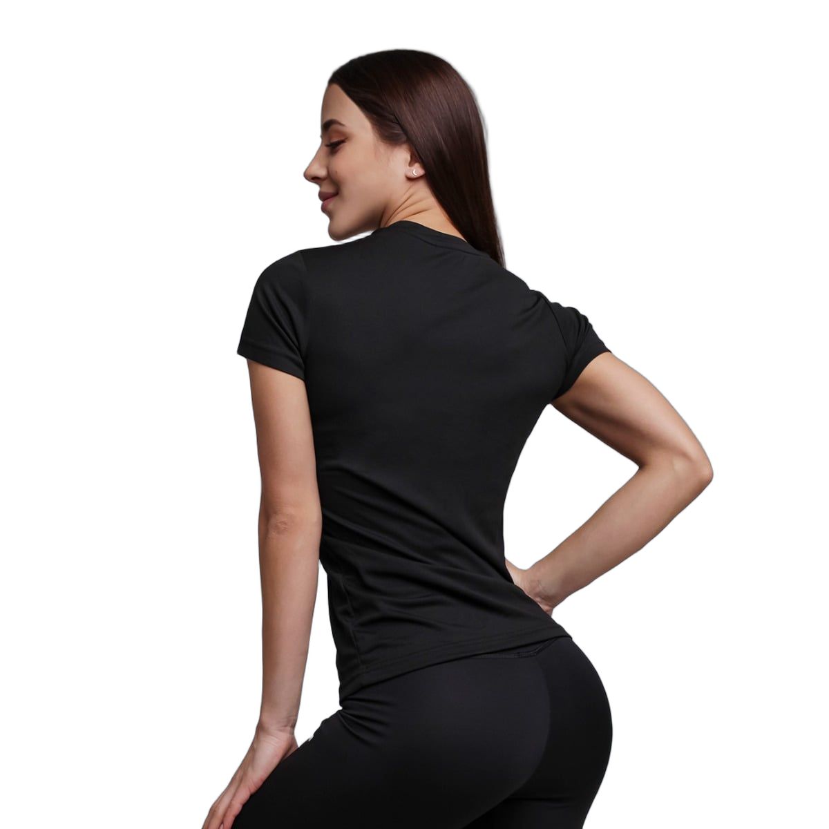 GymBeam T-Shirt Damen slim Kurzarm mit rundem Ausschnitt Schwarz TRN