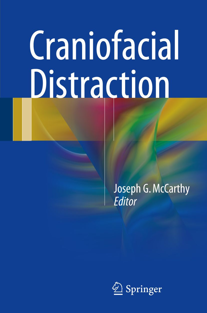 Buchcover mit Titel "Craniofacial Distraction". Autor: Joseph G. McCarthy. Verlag: Springer. Blauer Hintergrund mit farbigen Elementen.