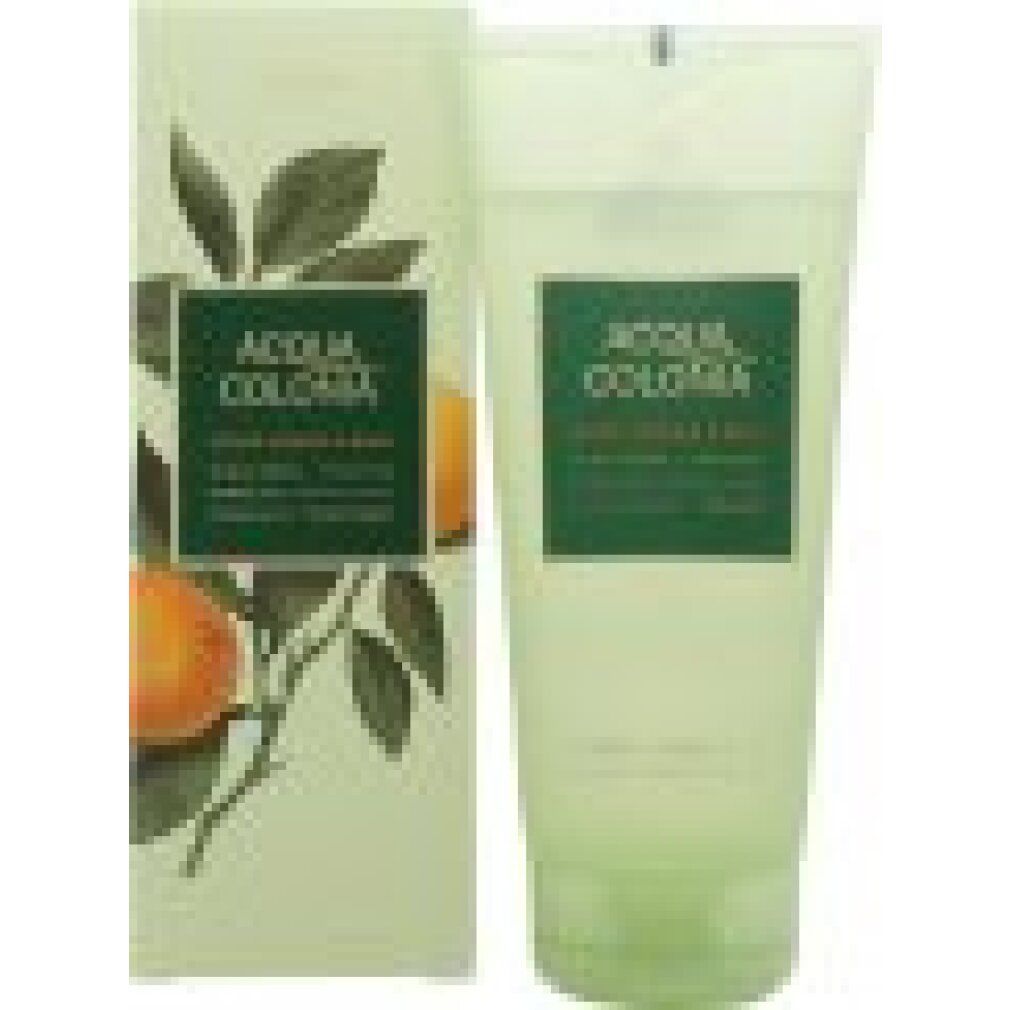 Acqua Colonia Blood Orange & Basil Aroma-Duschgel und Verpackung. Tube und Schachtel mit Orangen-Motiv.
