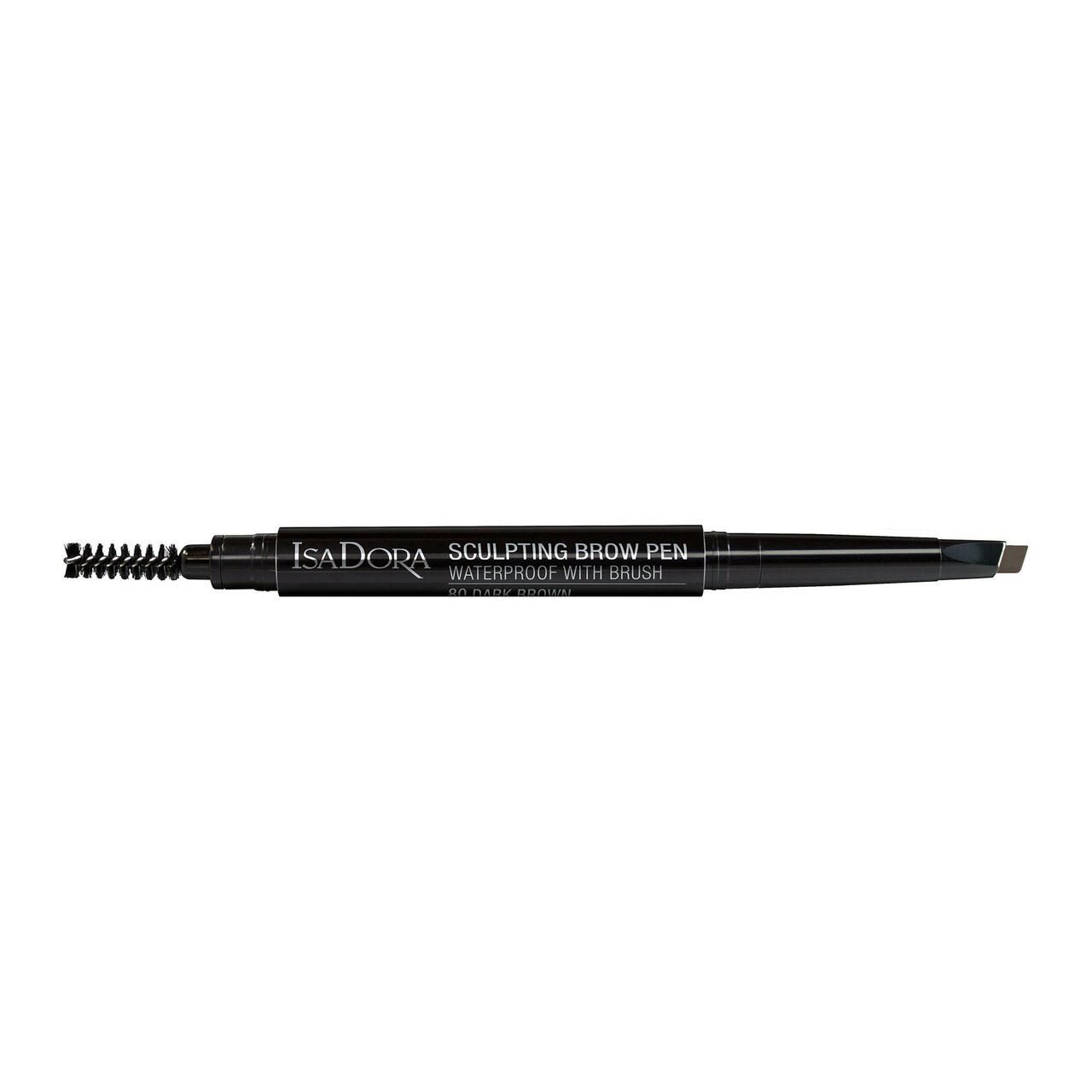 IsaDora Sculpting Brow Pen. Schwarzer Stift mit Bürste und Augenbrauenstift. Aufschrift: Waterproof with Brush.