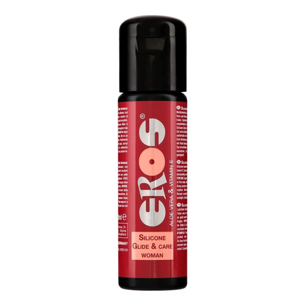 Flasche EROS Silicone Glide & Care Woman Gleitmittel mit Aloe Vera und Vitamin E.