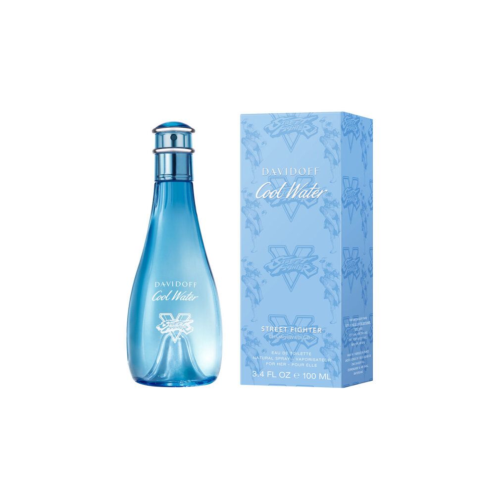 Hellblaue Flasche und Verpackung. Aufschrift: Davidoff Cool Water Street Fighter. 100 ml.