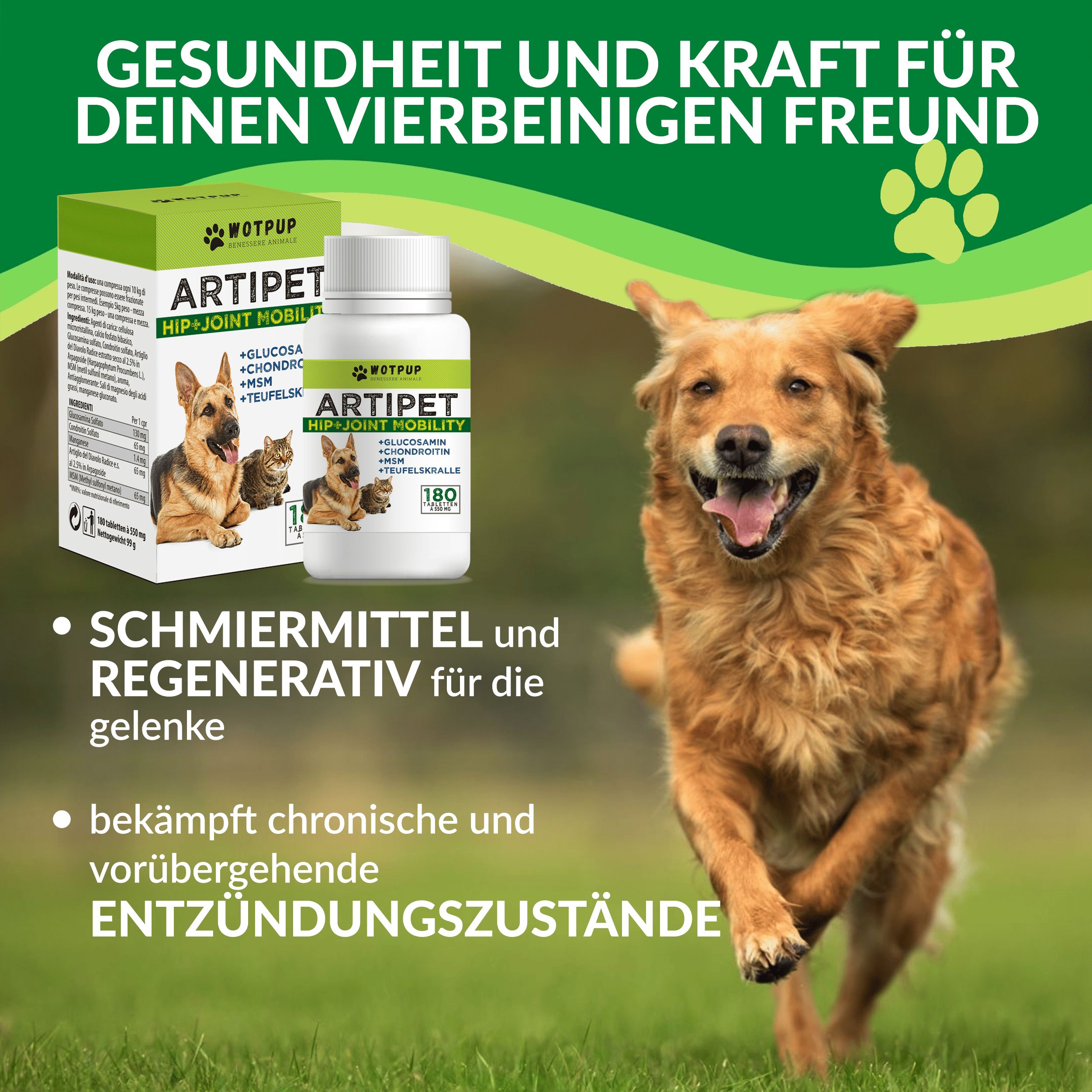 Artipet © Gelenknahrungsergänzung für Hunde und Katzen mit Glucosamin und Chondroitin