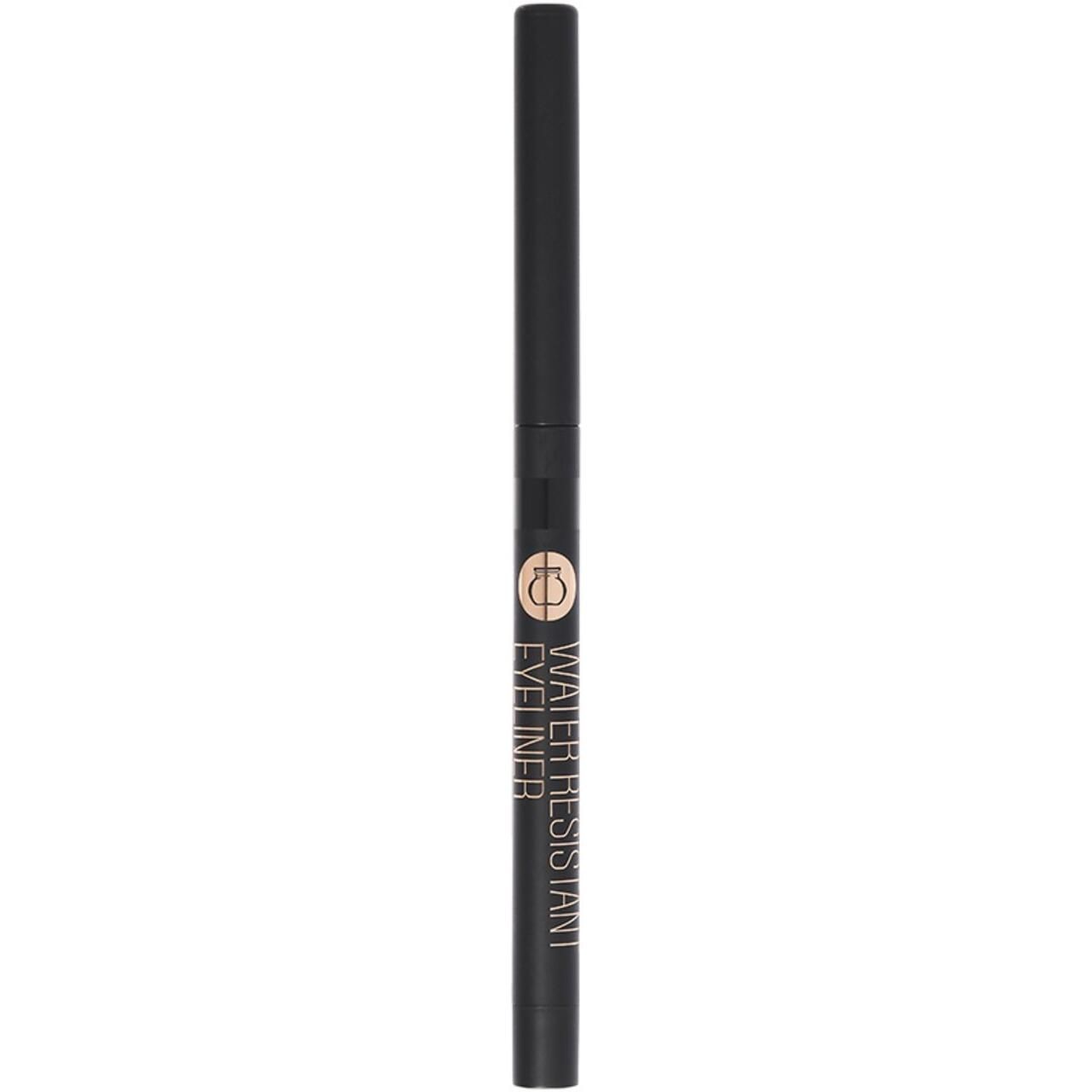 Schwarzer Eyeliner-Stift. Aufschrift: Water Resistant Eyeliner. Logo.