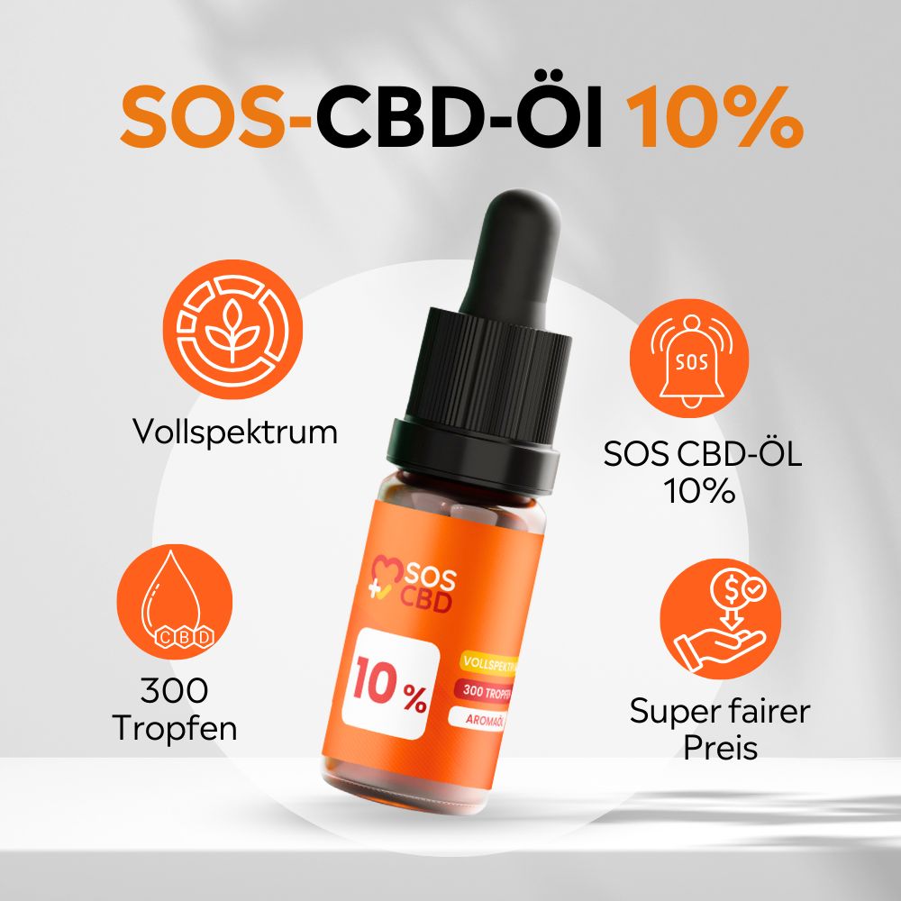 SOS CBD®- CBD Öl 10% - 300 Vollspektrum Tropfen - Hanföl-Aroma Premium