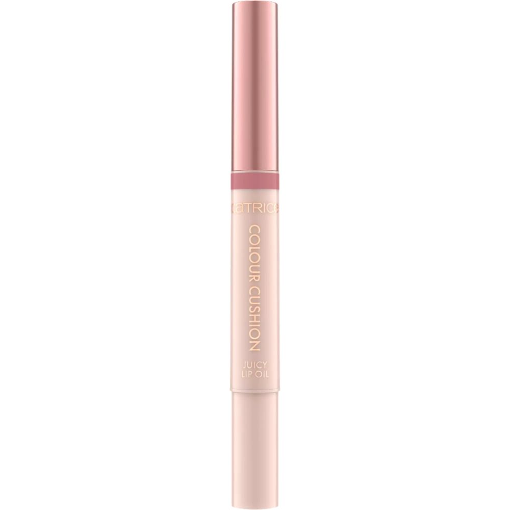 Ein rosafarbener Lippenölstift mit der Aufschrift "COLOUR CUSHION JUICY LIP OIL".