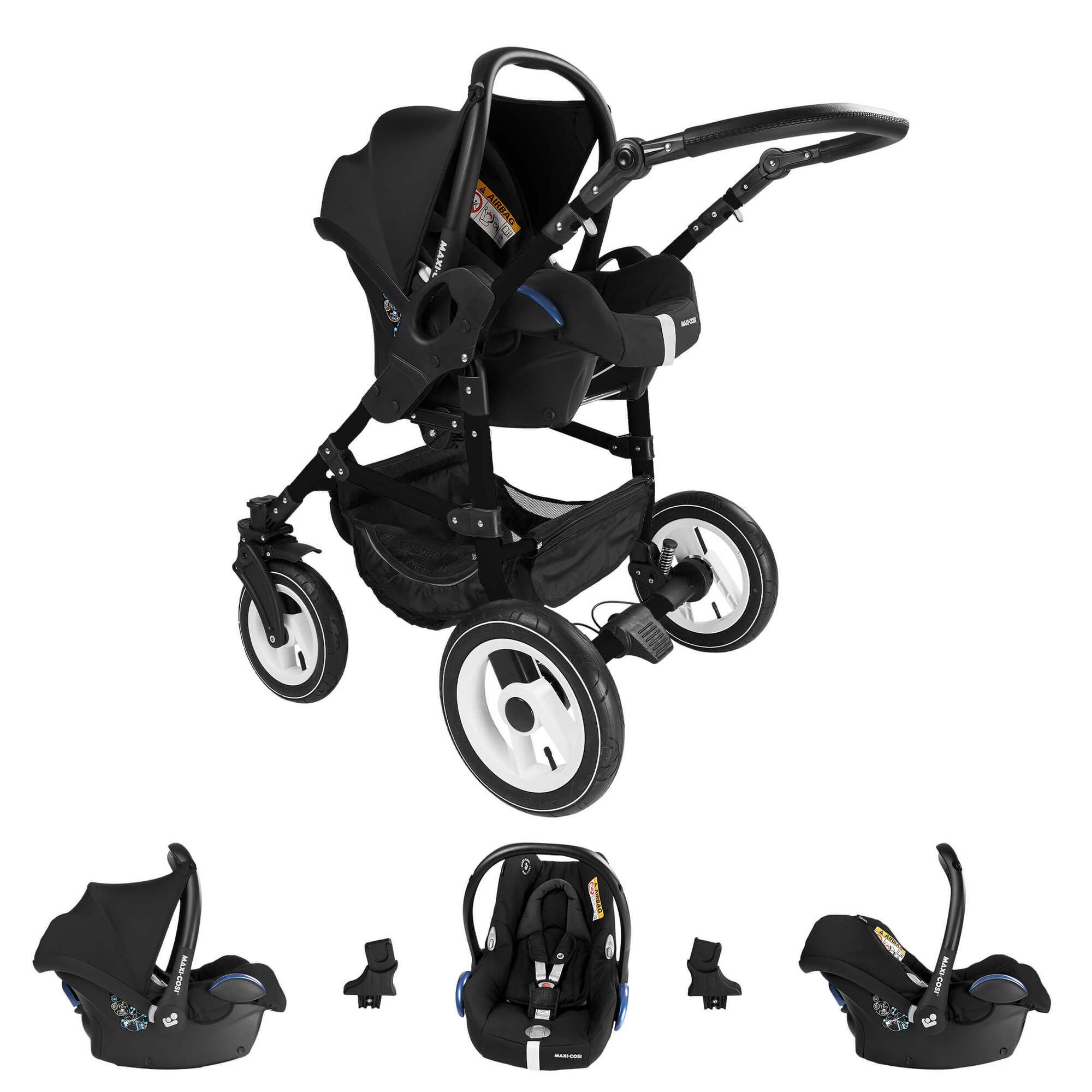 Bebebi Florenz 3 in 1 Kinderwagen Set mit Original Maxi Cosi, Luftreifen, Medici Green Black