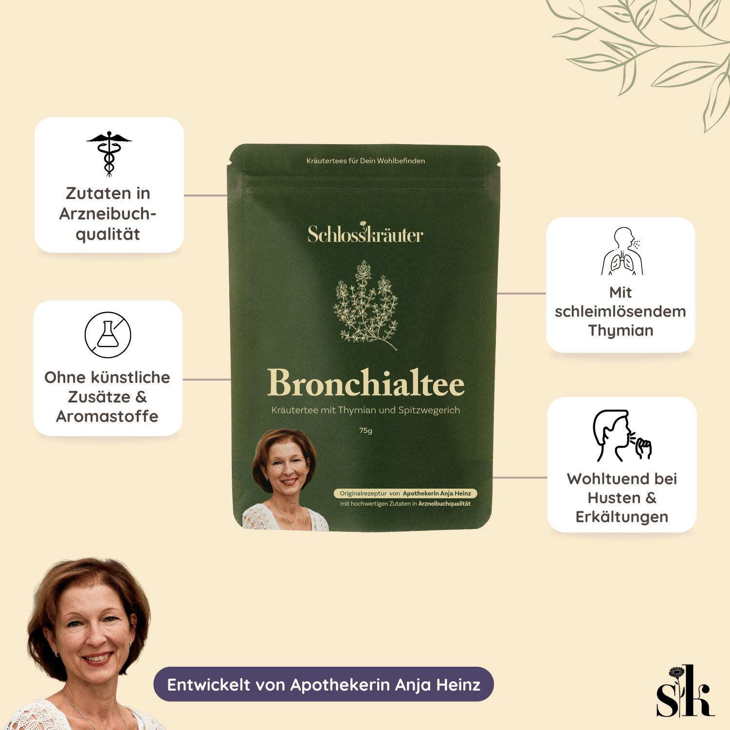 Schlosskräuter Bronchialtee mit Thymian | Hustentee bei Halsschmerzen, Husten & Erkältungen