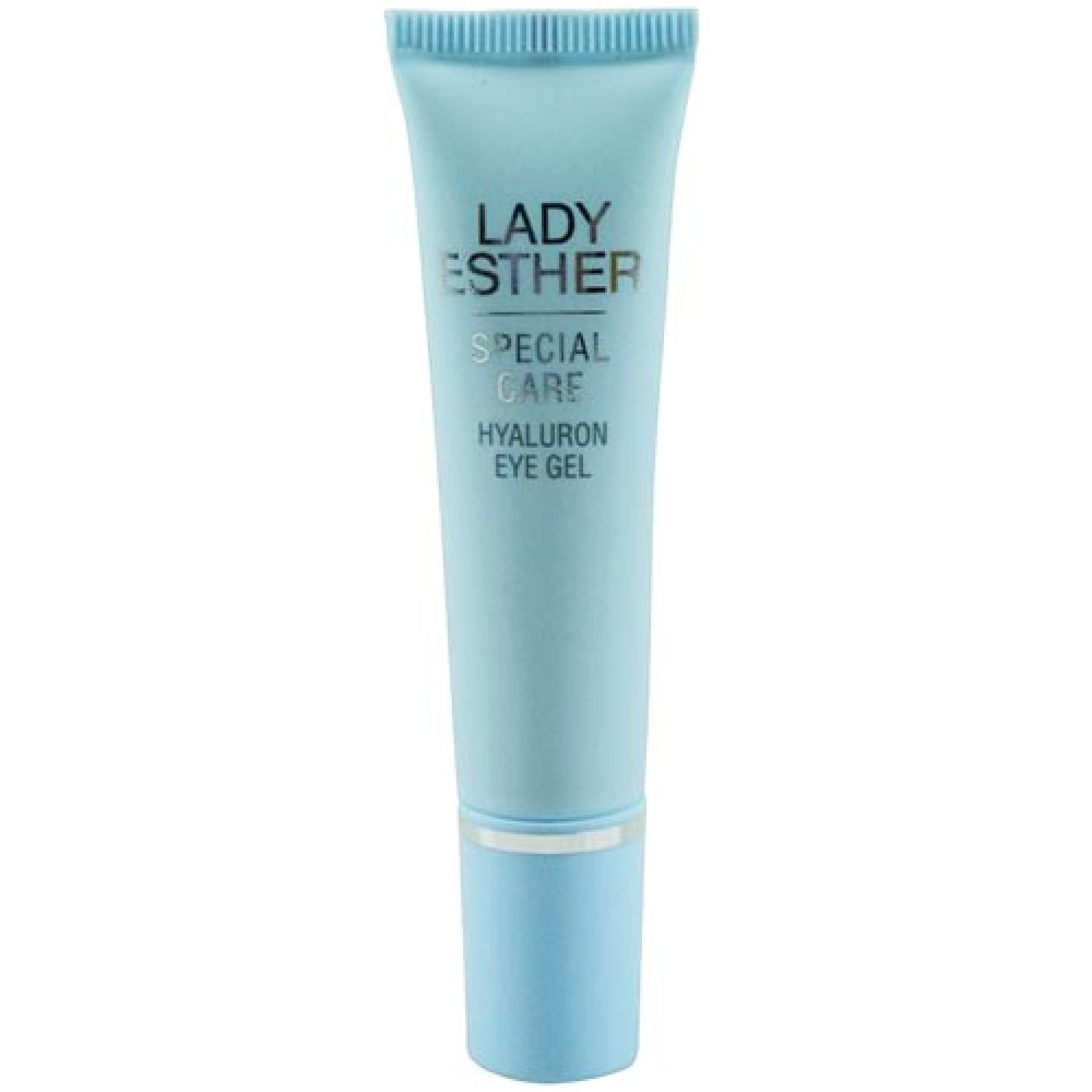 Hellblau Tube mit "LADY ESTHER SPECIAL CARE HYALURON EYE GEL" Schriftzug.
